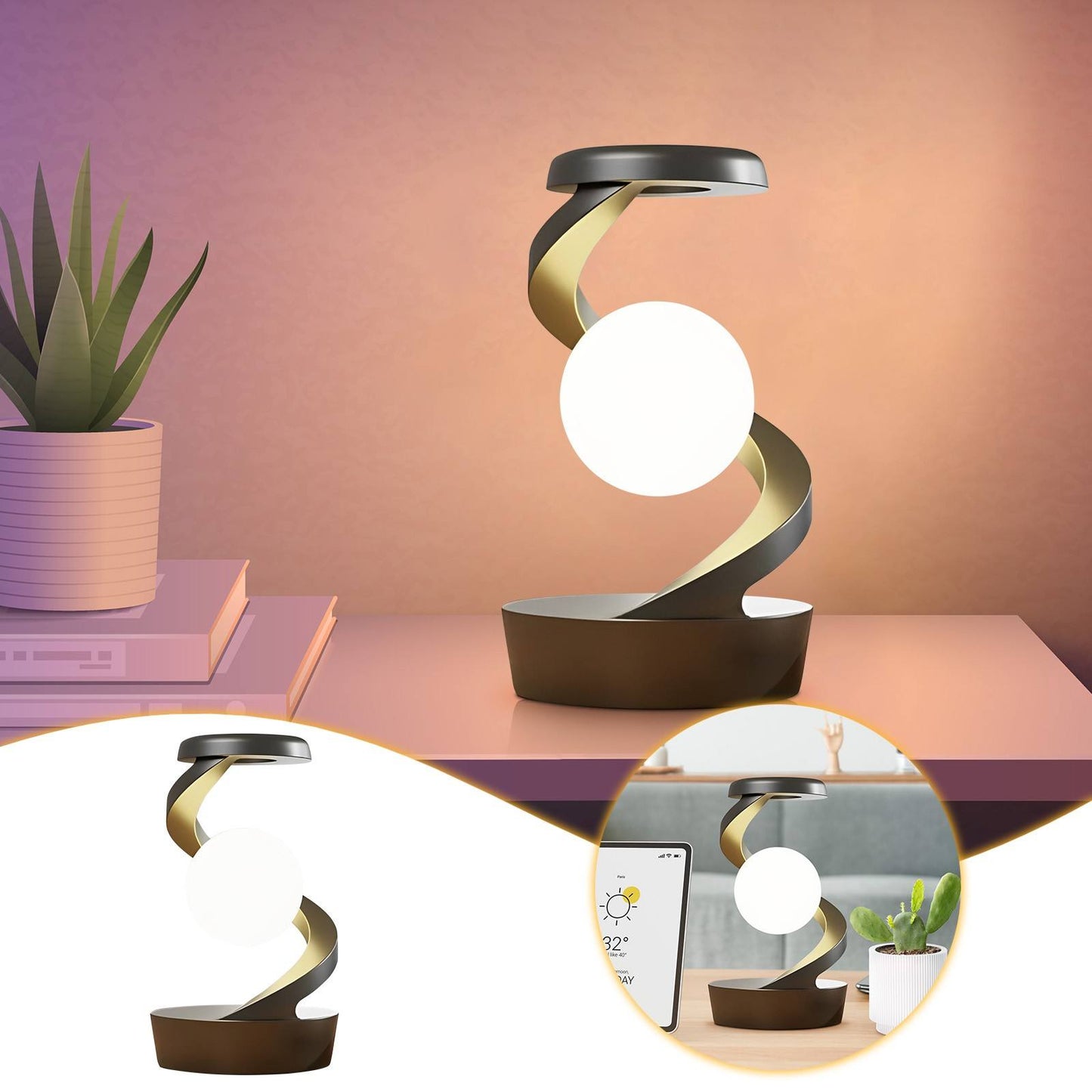 Floroux - Lampe de lune rotative avec chargement sans fil