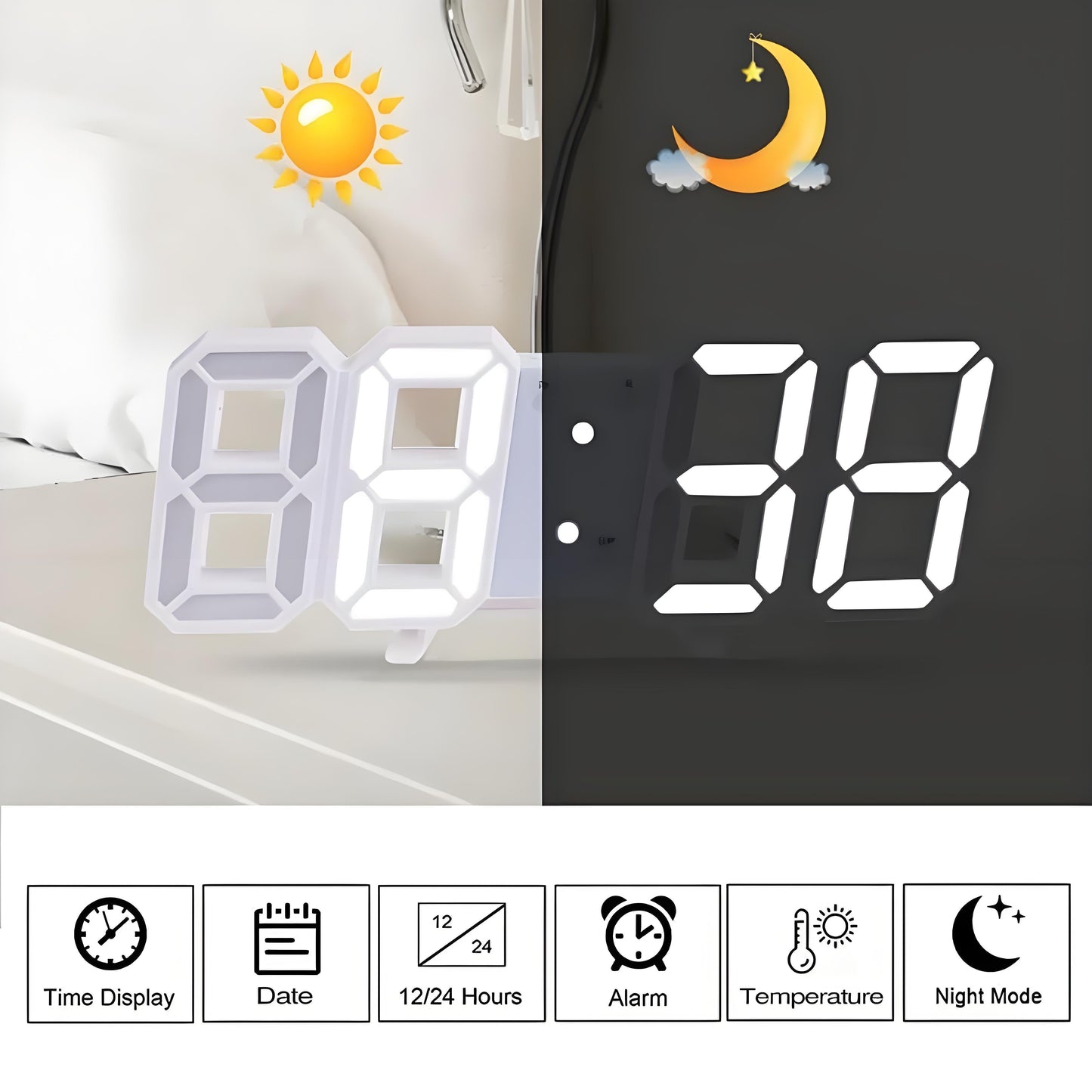 DigiTime Horloge – LED 3D Horloge avec Calendrier & Température