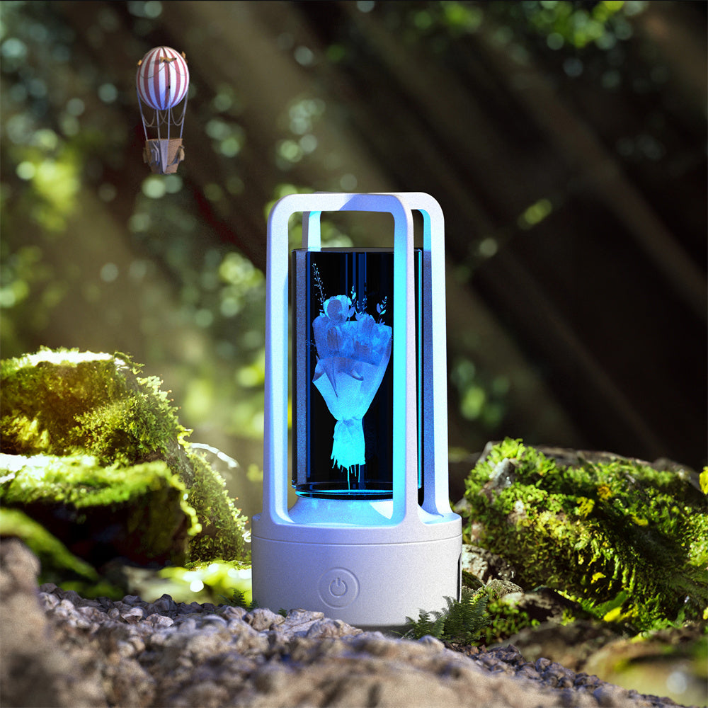 2-en-1 Blanc Landmark Lampe de nuit en cristal et haut-parleur Bluetooth Lampe de bureau