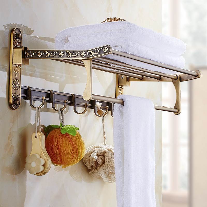 Ensemble de quincaillerie de salle de bain en bronze antique – Porte-serviettes, porte-papier toilette, porte-brosse | Accessoires de bain en aluminium gain de place