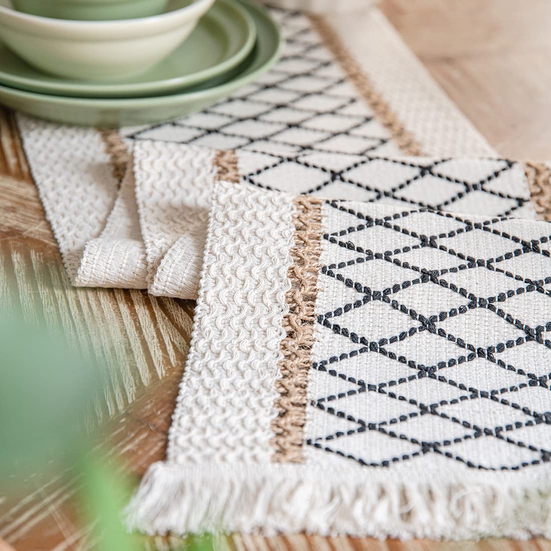 Nappe en corde de chanvre tissée à motif géométrique