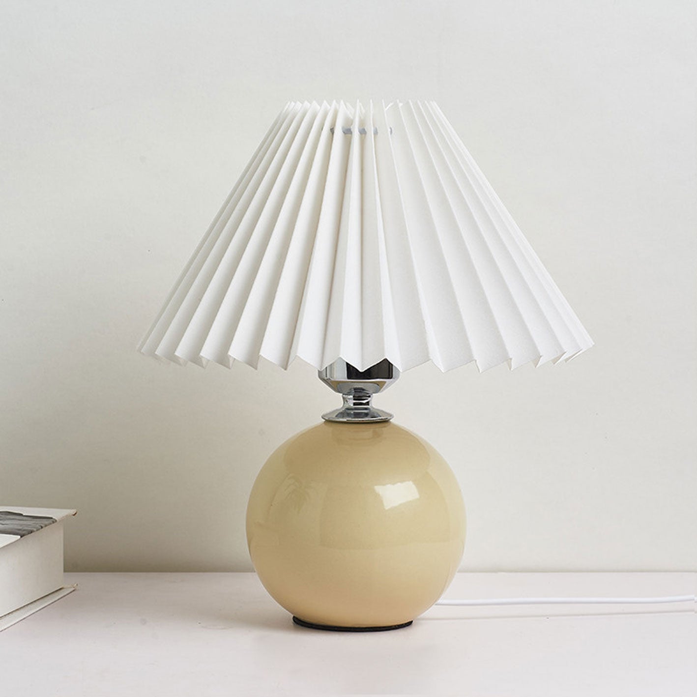 Floroux Pleated Design Table Lamp | Ceramic Base | Ambient Light | Minimalist Design | Interior Decorator