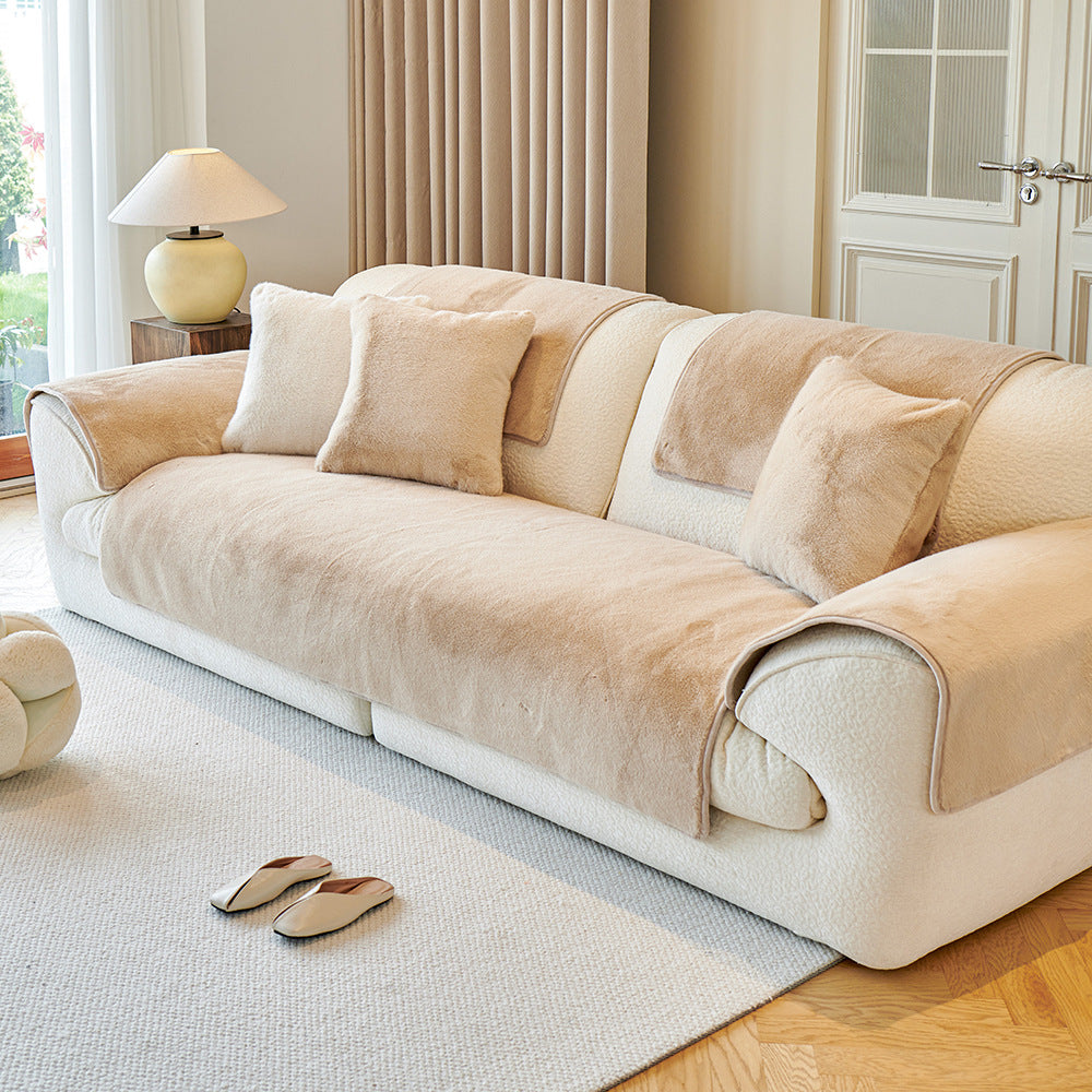 Faux-Mink-Fur Tapis Antidérapant Housse de Canapé