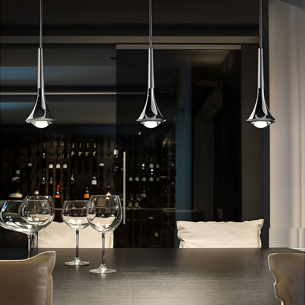 Floroux Design Nordic Suspension | Forme en goutte d'eau | Lumière LED élégante pour salle à manger et salon | En noir, or et chrome
