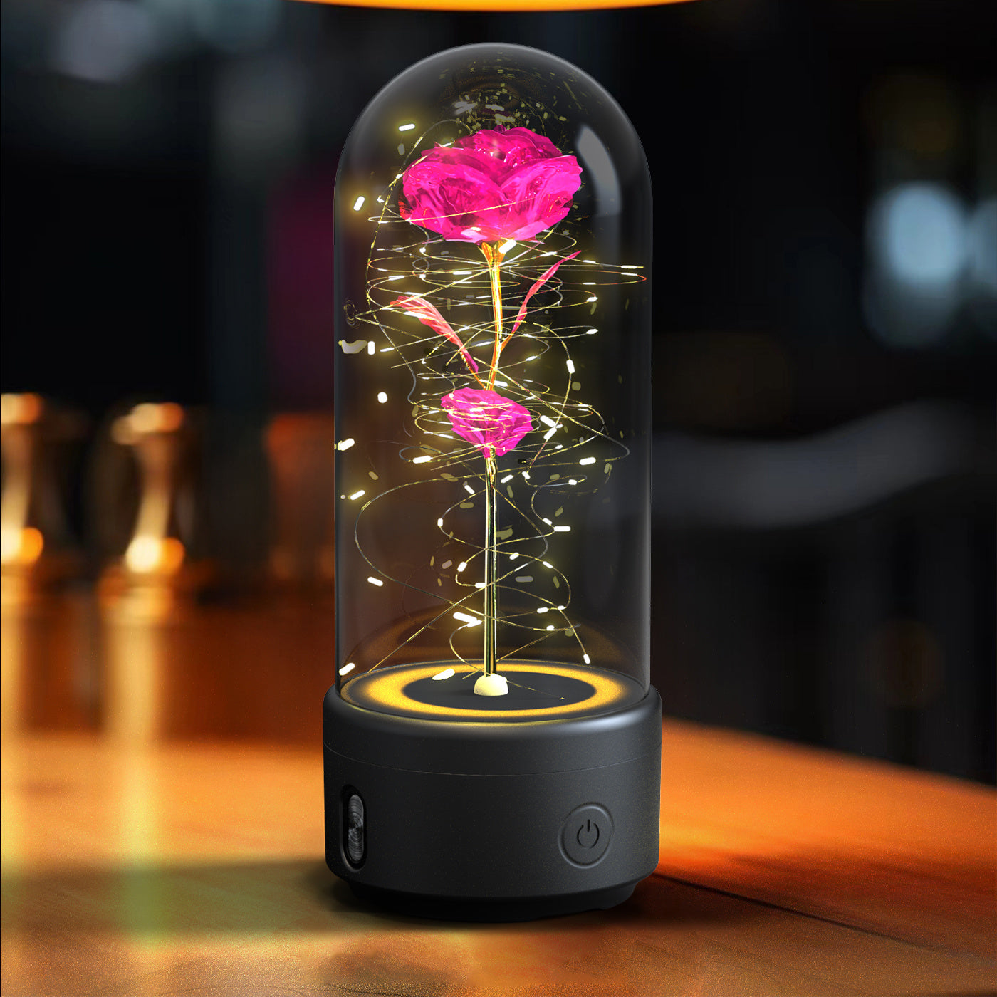 2-en-1 Rose Haut-parleur Verre Couverture Lampe - Base Blanche
