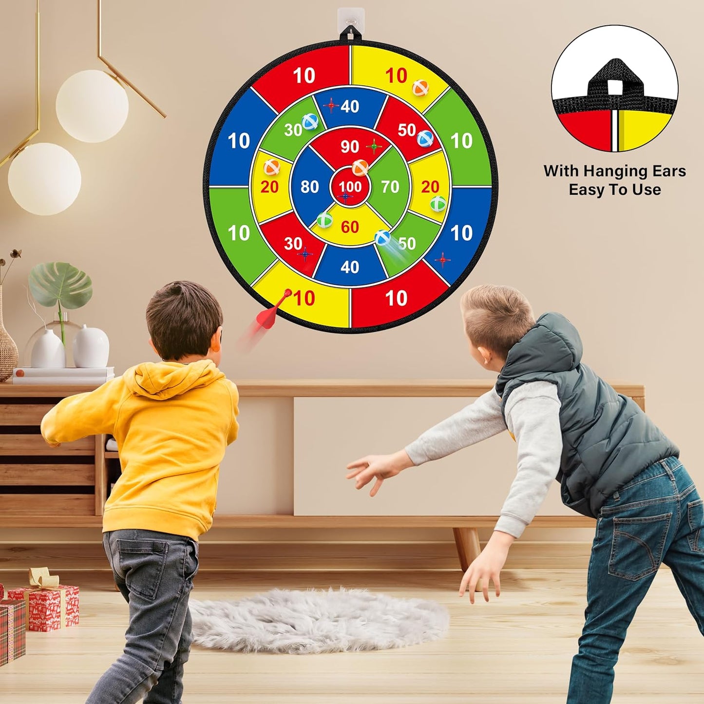 Grand tableau de fléchettes double face pour enfants – Jouez, apprenez et détendez-vous