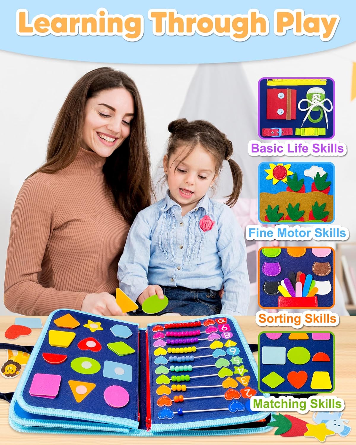 Tableau de jeu interactif bleu pour enfants - Apprentissage amusant pour les petits