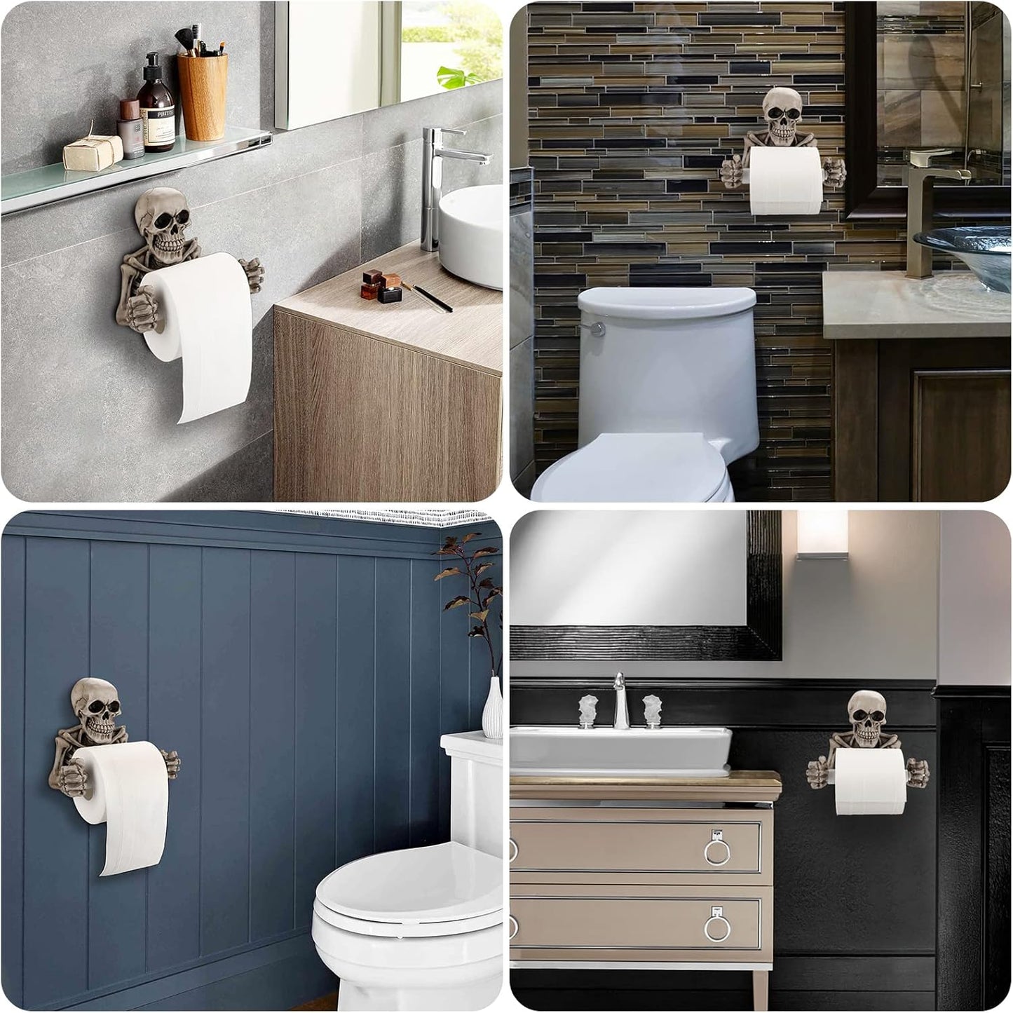 Floroux Porte-papier toilette crâne | Décoration de salle de bain effrayante | Support unique pour la maison