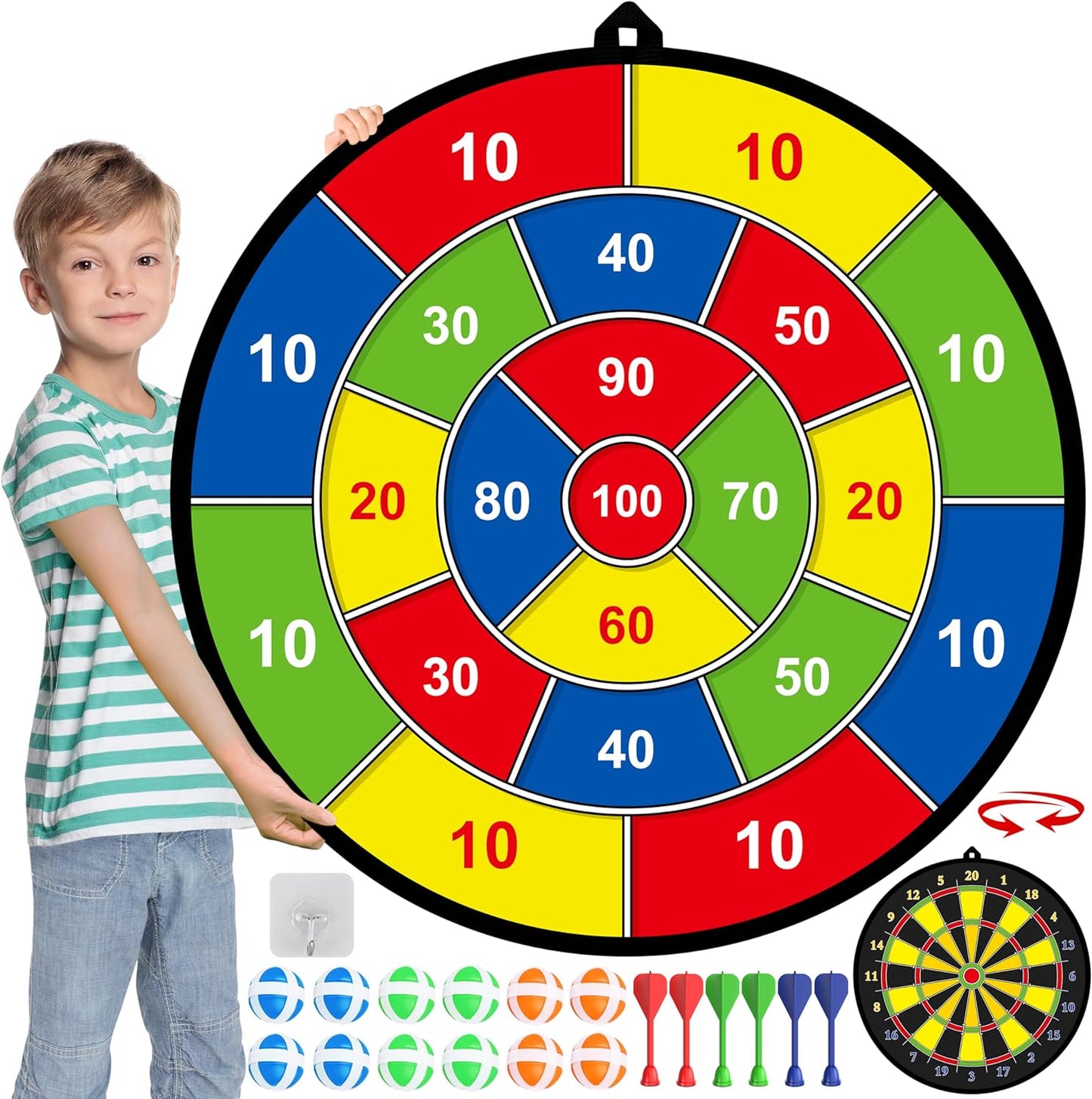Grand tableau de fléchettes double face pour enfants – Jouez, apprenez et détendez-vous