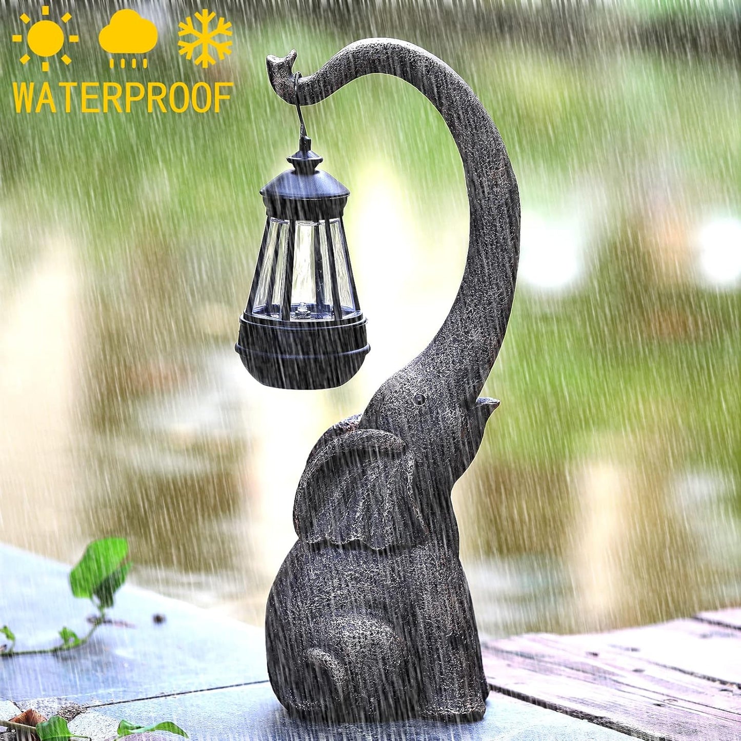 Floroux Lampe de jardin solaire Éléphant Enchanté | Lumière d'ambiance pour extérieur | Écologique | Lampe décorative de jardin