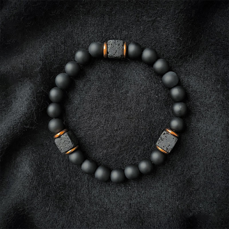Aurelia Noir Onyx et Pierre de Lave Cube Bracelet d'Équilibre