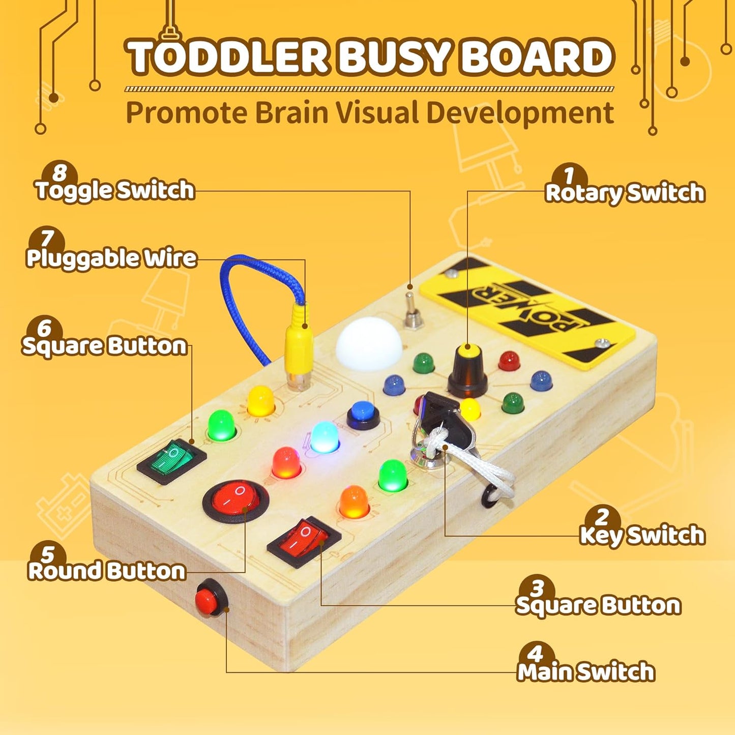 Tableau de Formation Sensorielle Montessori pour Enfants - Jouet Éducatif en Bois avec Lumières LED, Cadeau d'Apprentissage Précoce pour Bébés