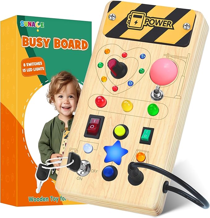Tableau de Formation Sensorielle Montessori pour Enfants - Jouet Éducatif en Bois avec Lumières LED, Cadeau d'Apprentissage Précoce pour Bébés