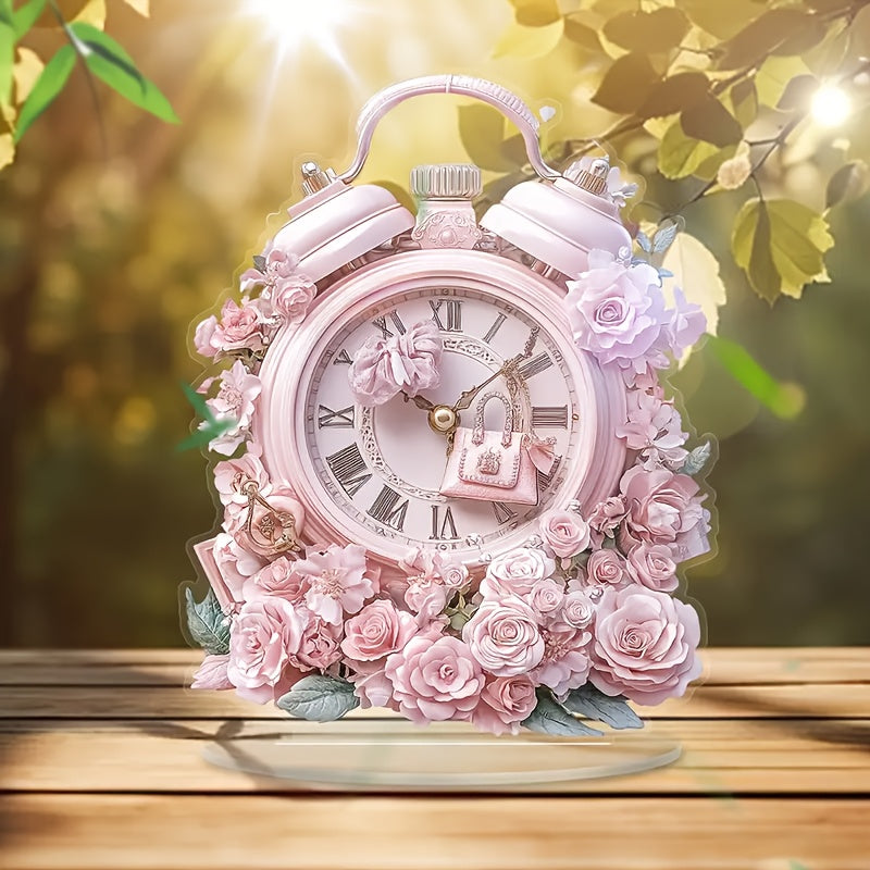 BohoClock – Réveil floral rose élégant en acrylique