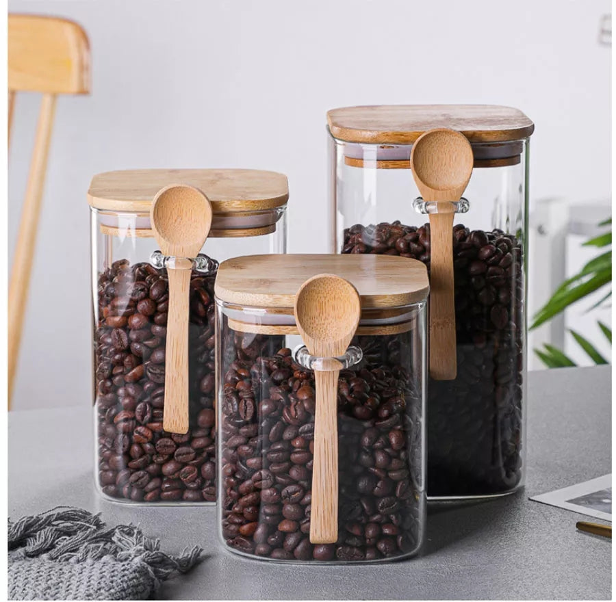 Bocal en verre de 500Ml avec couvercle en bambou