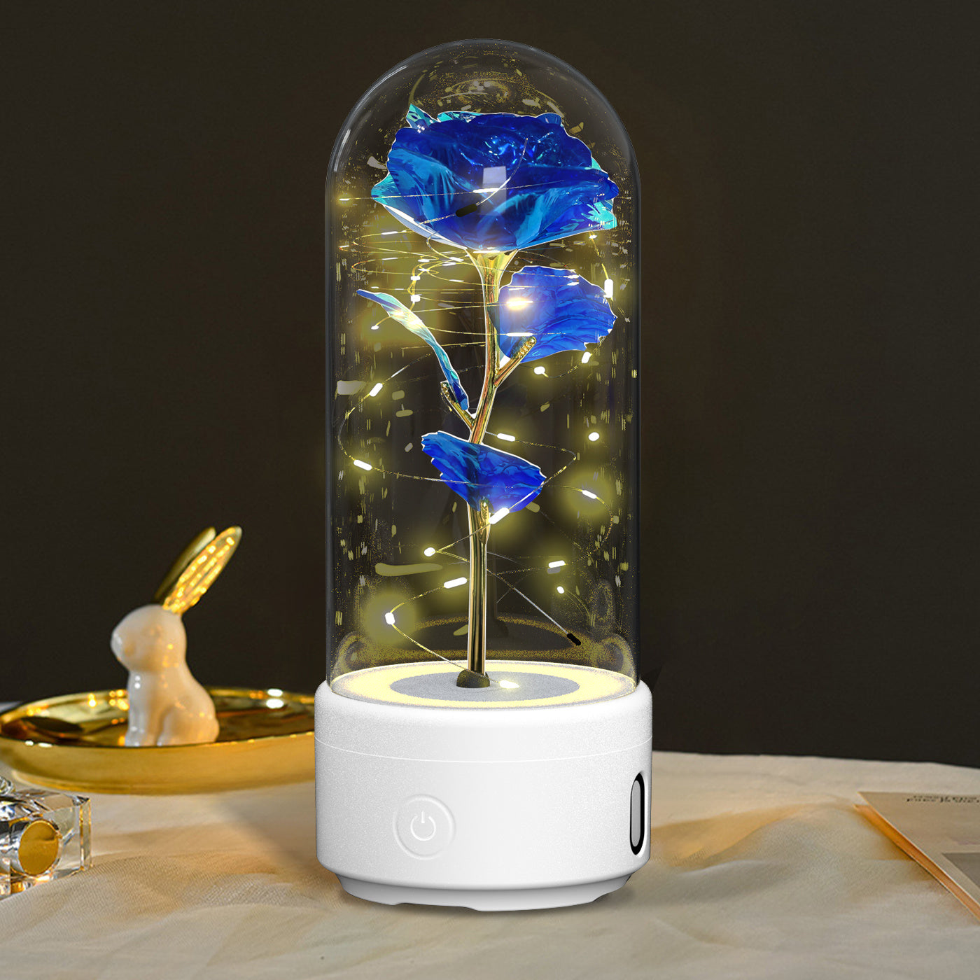 2-en-1 Rose Haut-parleur Verre Couverture Lampe - Base Blanche