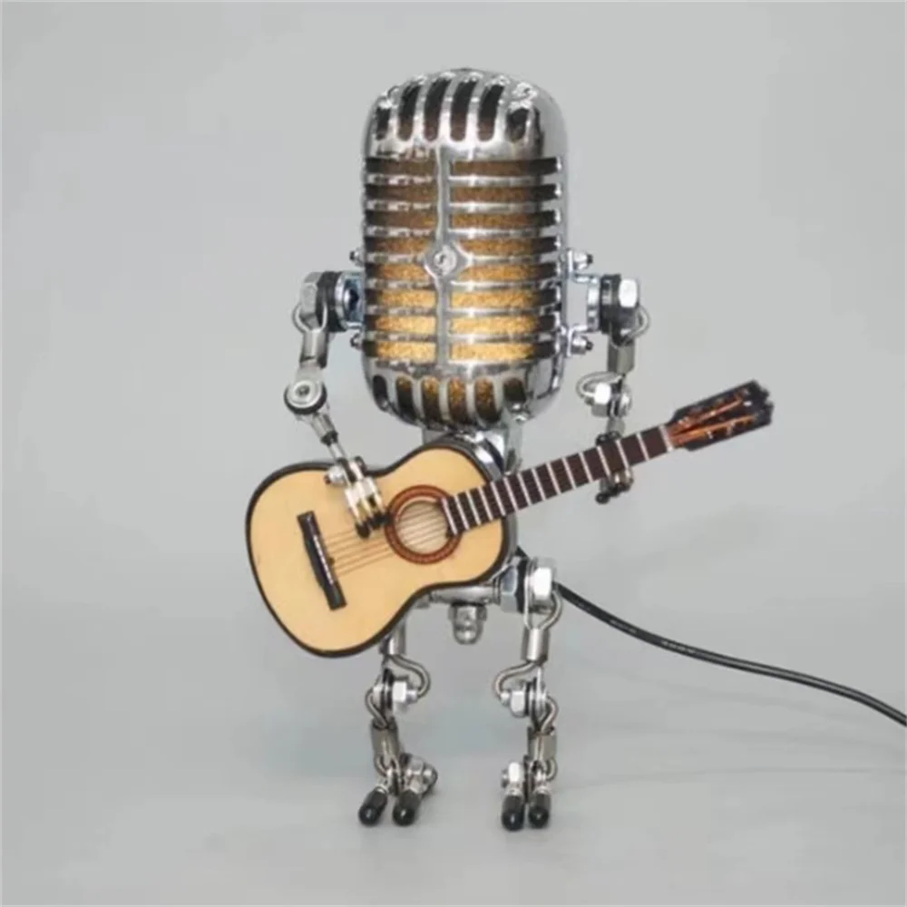 Floroux Robot Table Lamp with Guitar | Vintage Décor Light | Mood Lamp for Music Lovers