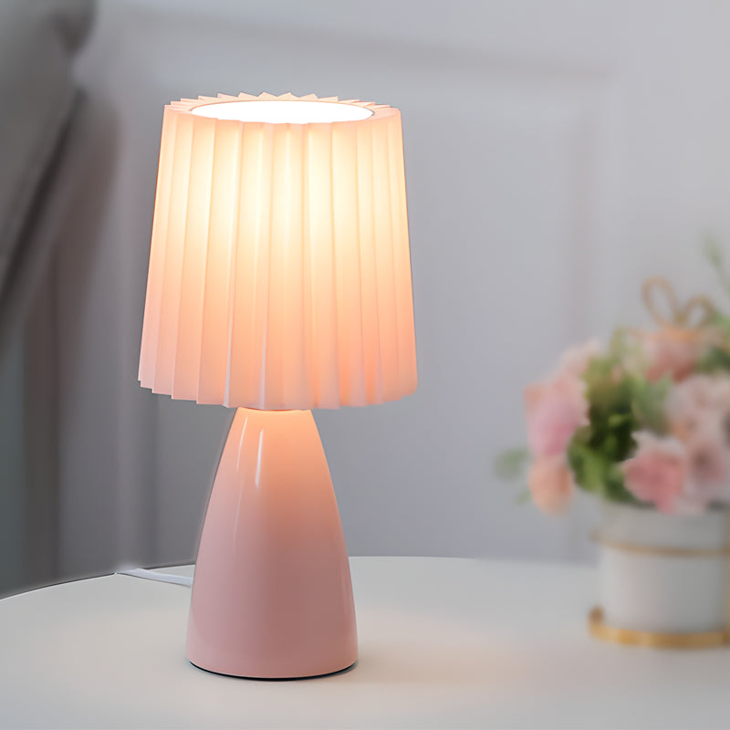 30cm Tissus plissés - Lampe de table avec base en verre et USB, Dimmable avec 1 point lumineux