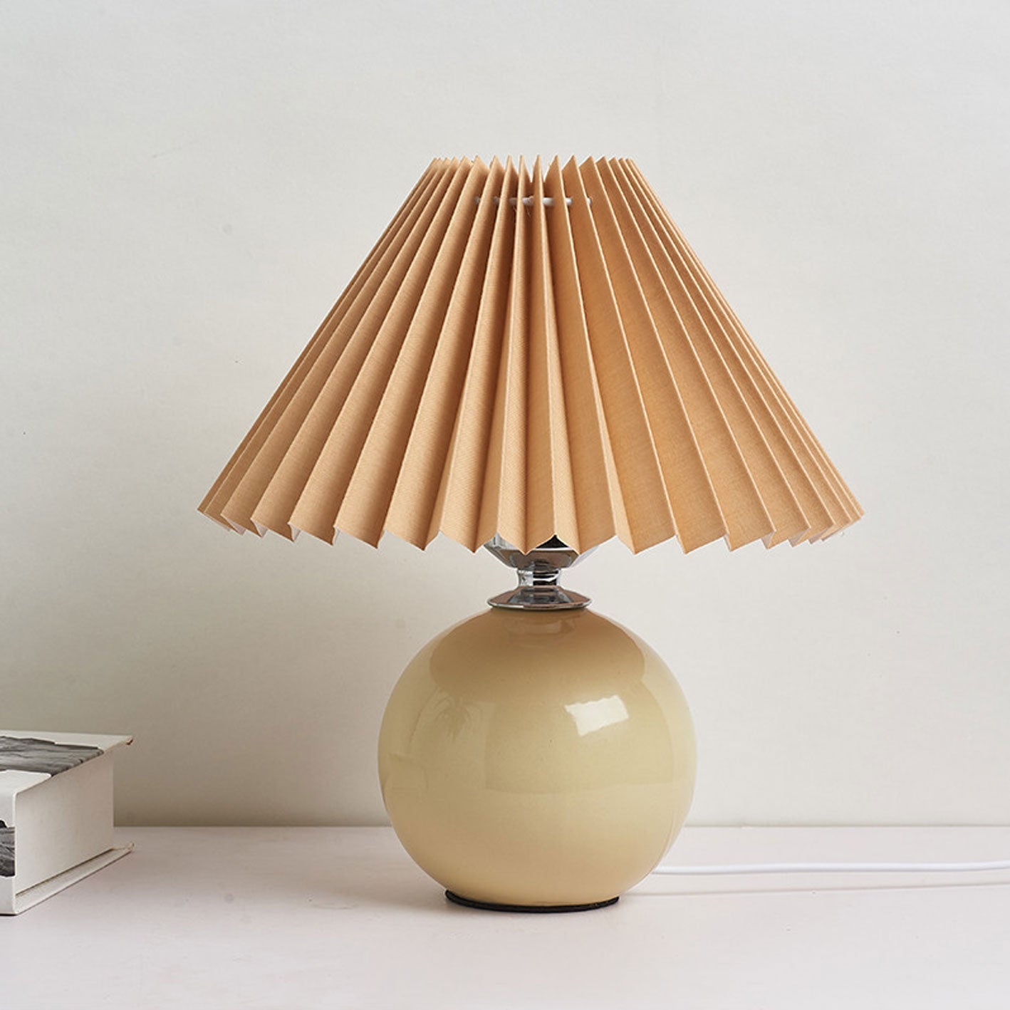 Floroux Pleated Design Table Lamp | Ceramic Base | Ambient Light | Minimalist Design | Interior Decorator