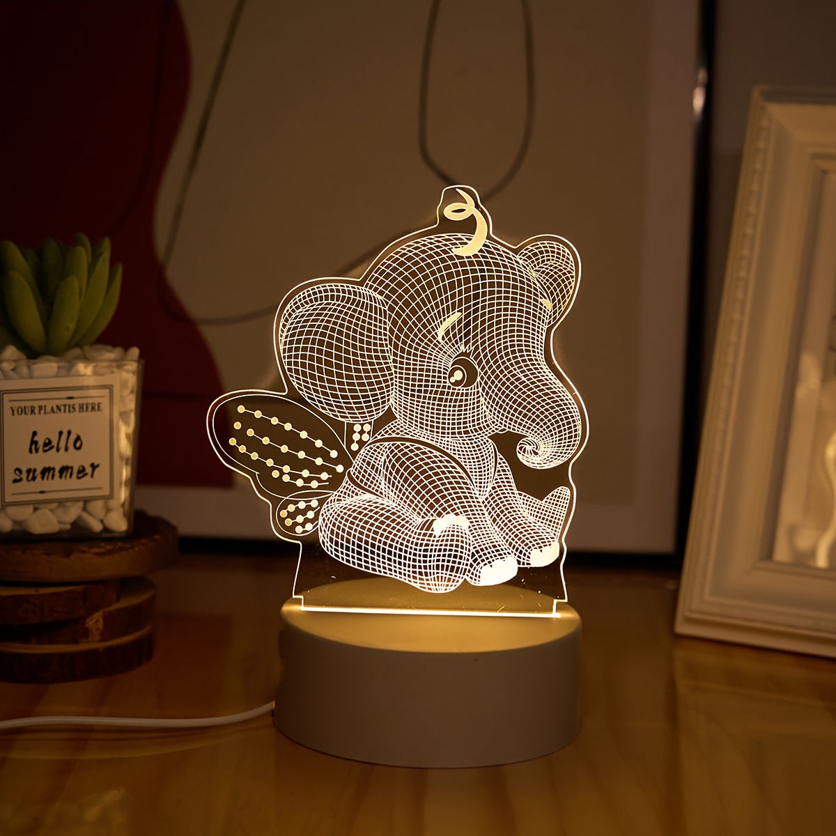 AngelElephant Lampe - Lampe de table 3D LED avec connexion USB