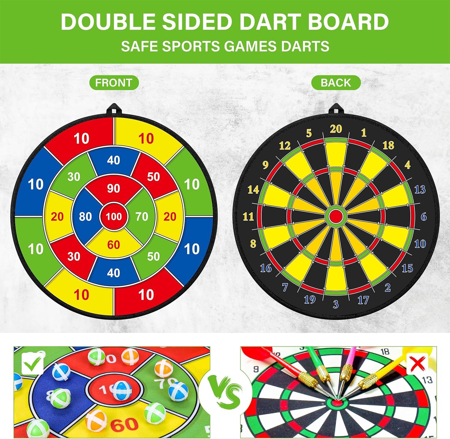 Grand tableau de fléchettes double face pour enfants – Jouez, apprenez et détendez-vous