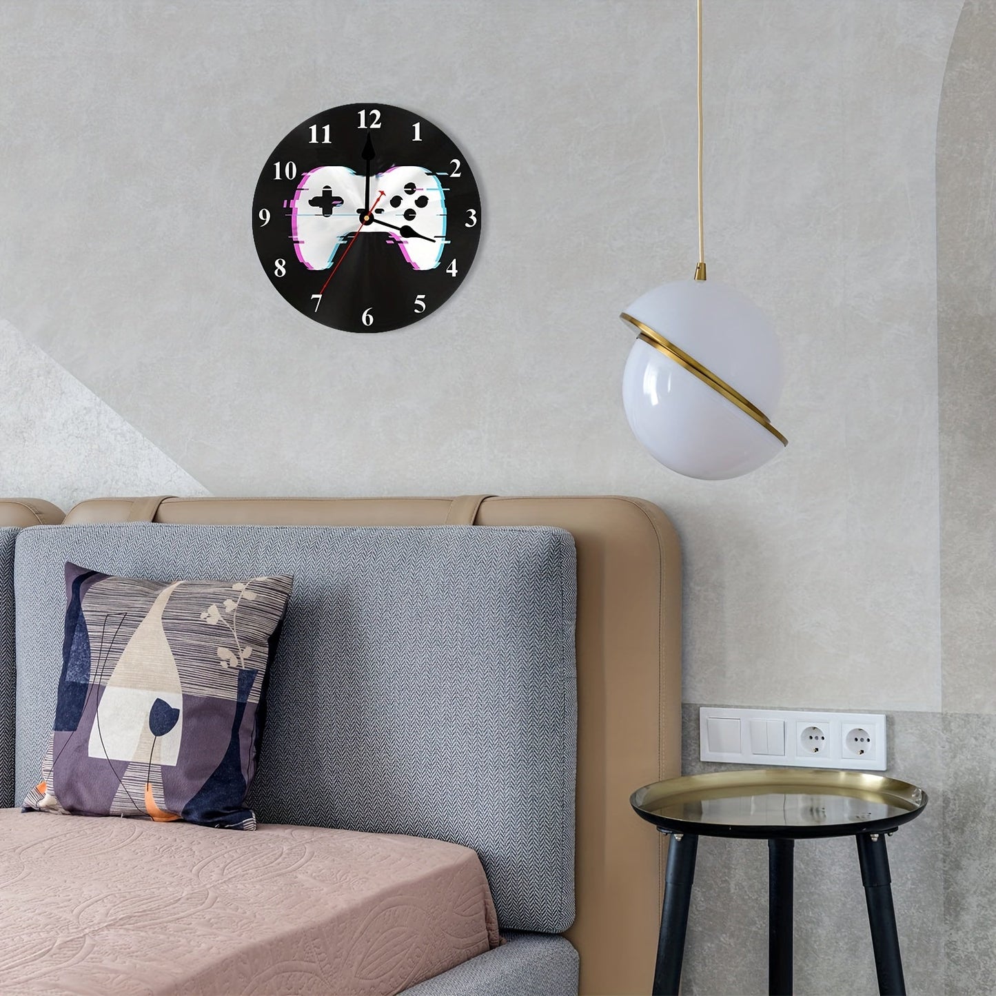 Horloge murale Floroux pour gamer - Horloge en bois avec batterie, 25,4 cm