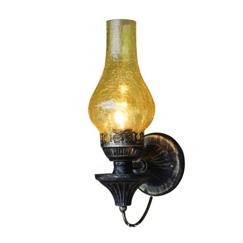 Floroux Retro Kérosène Antique Applique Murale | Design 1-Lumière | Abat-Jour en Verre | Éclairage Vintage pour Espaces de Vie