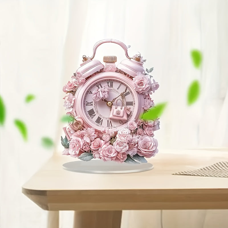 BohoClock – Réveil floral rose élégant en acrylique