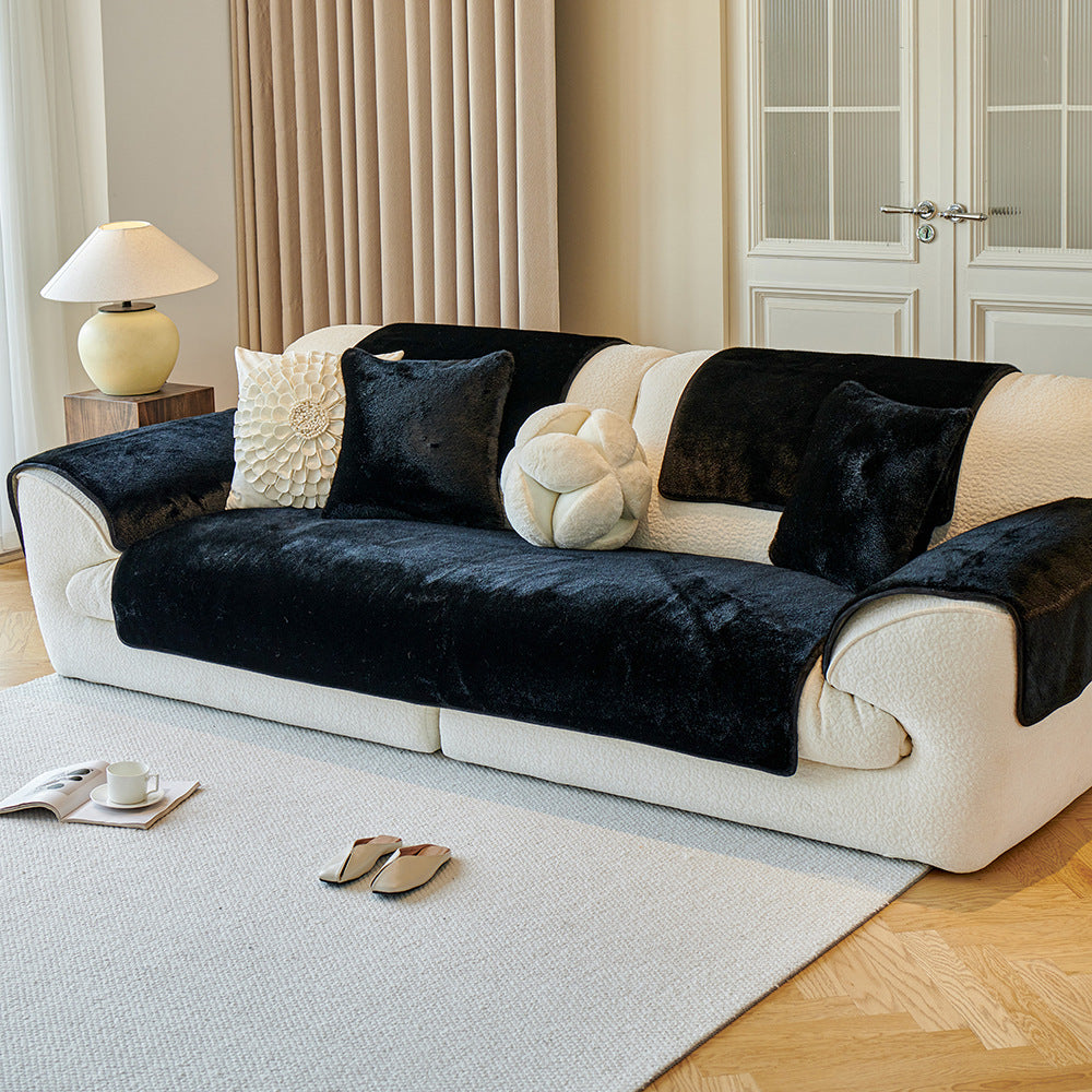 Faux-Mink-Fur Tapis Antidérapant Housse de Canapé