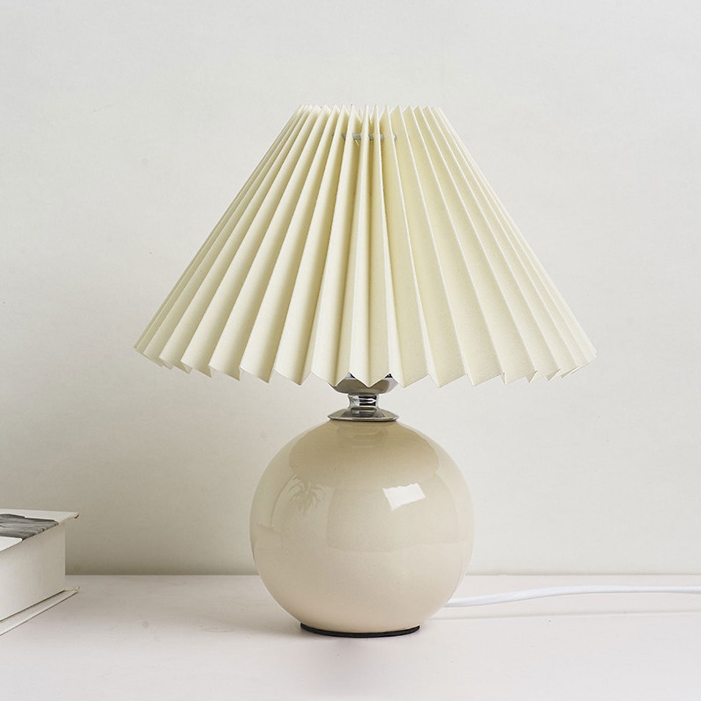 Floroux Pleated Design Table Lamp | Ceramic Base | Ambient Light | Minimalist Design | Interior Decorator