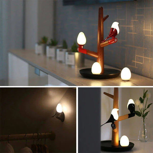 Floroux - Lampe de table à capteur de mouvement intelligent avec design en bois naturel