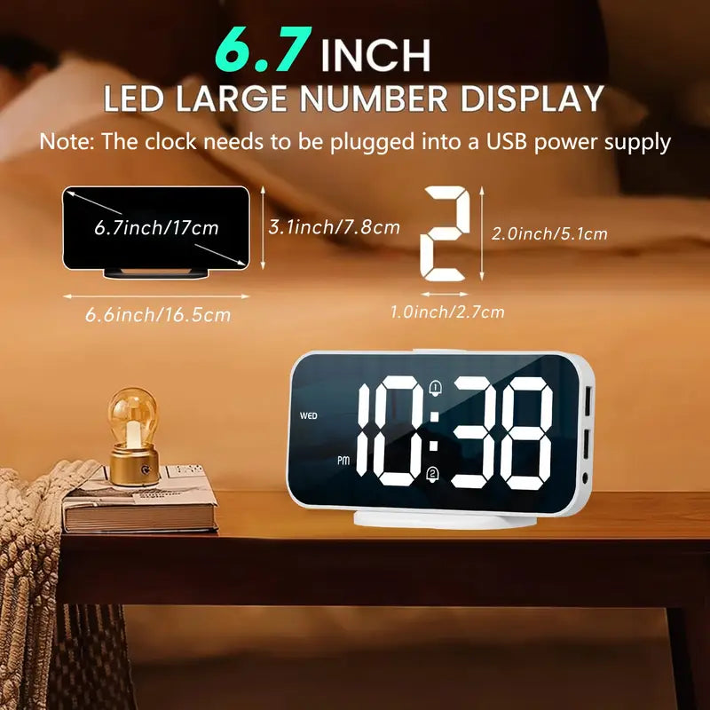 MirrorTime Horloge - Miroir LED élégant avec chargement USB