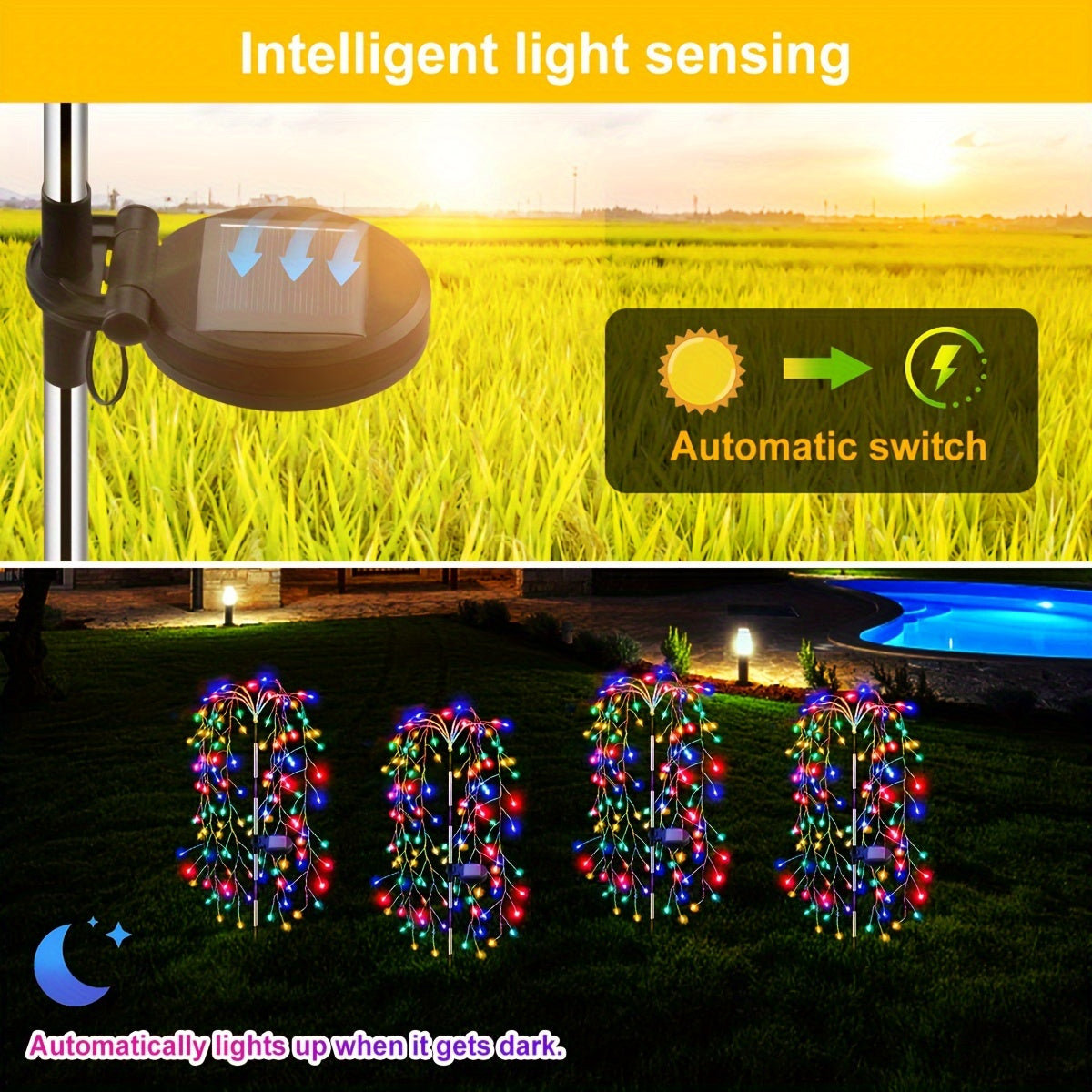 SolarGlimmer - Lampe de jardin solaire avec 8 modes d'éclairage