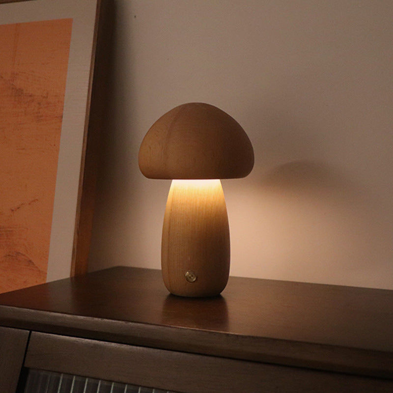 Lampe de table nuit champignon en bois