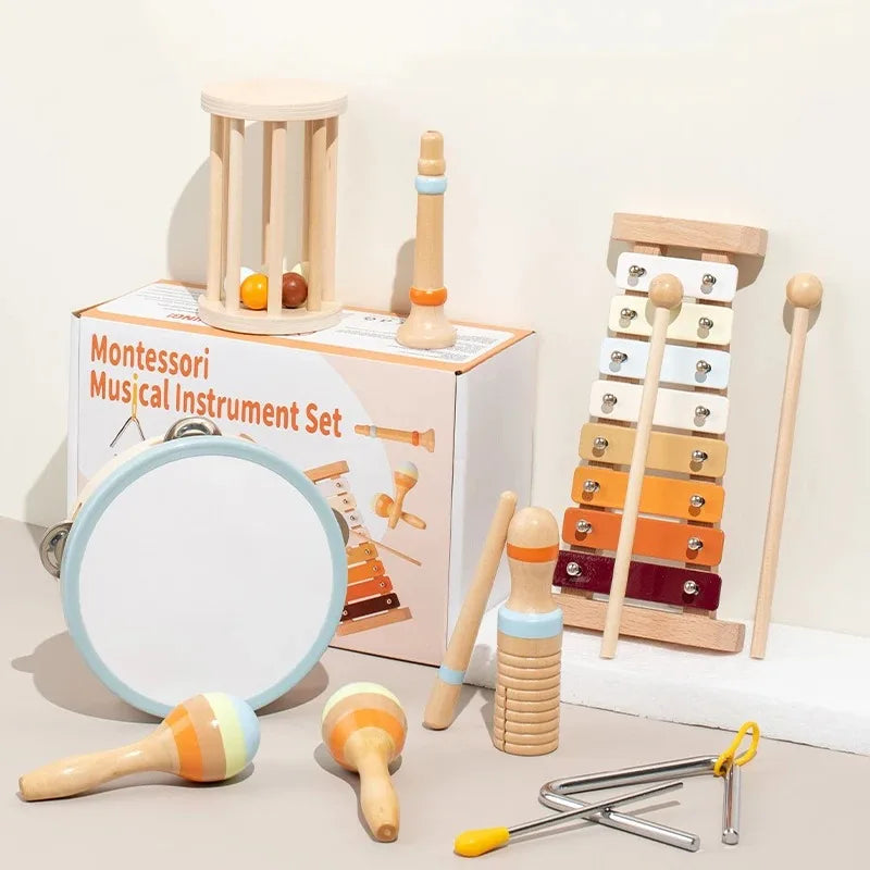 Set d'instruments de musique en bois Montessori pour tout-petits - xylophone accordé professionnellement, maracas et plus - cadeau éducatif pour enfants d'âge préscolaire