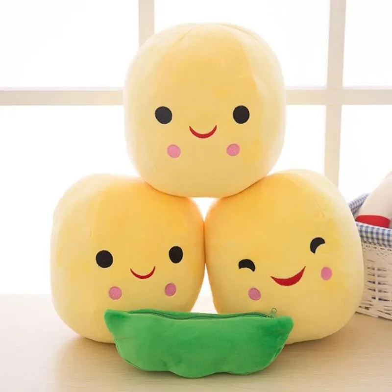 Poupée en peluche Kawaii en forme de gousse de pois - 25 cm (9,8 pouces) Coussin doux moelleux pour enfants, cadeau unisexe pour garçons et filles, adorable compagnon de jeu