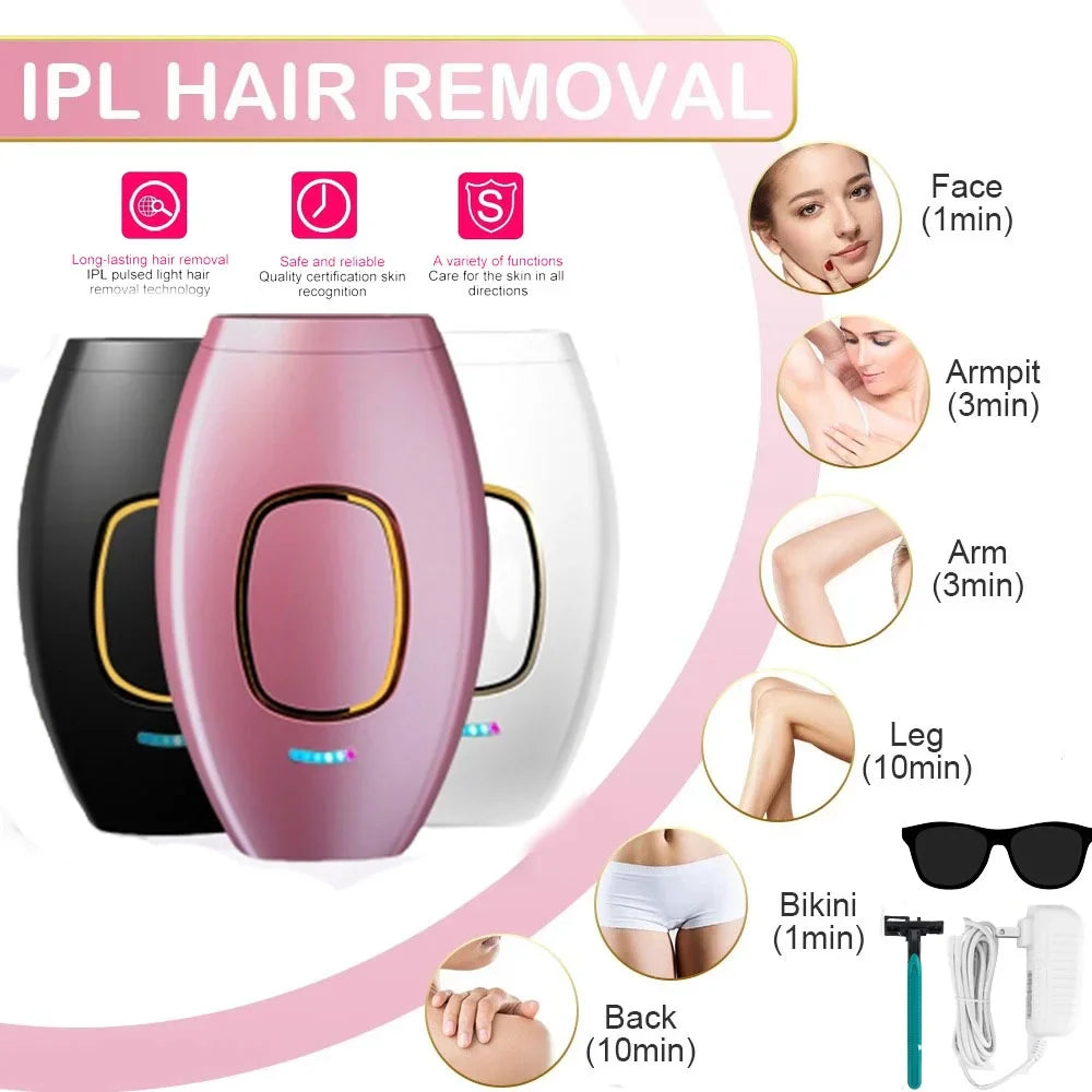 Appareil d'épilation laser IPL sans douleur - Traitement complet du corps permanent et sûr