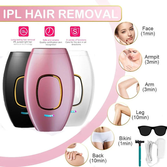 Appareil d'épilation laser IPL sans douleur - Traitement complet du corps permanent et sûr