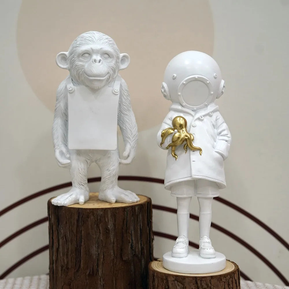 Floroux Banksy Sculpture Collection | Flower Thrower & Balloon Girl | Pop Art Figures | Modern Décor for Office and Home