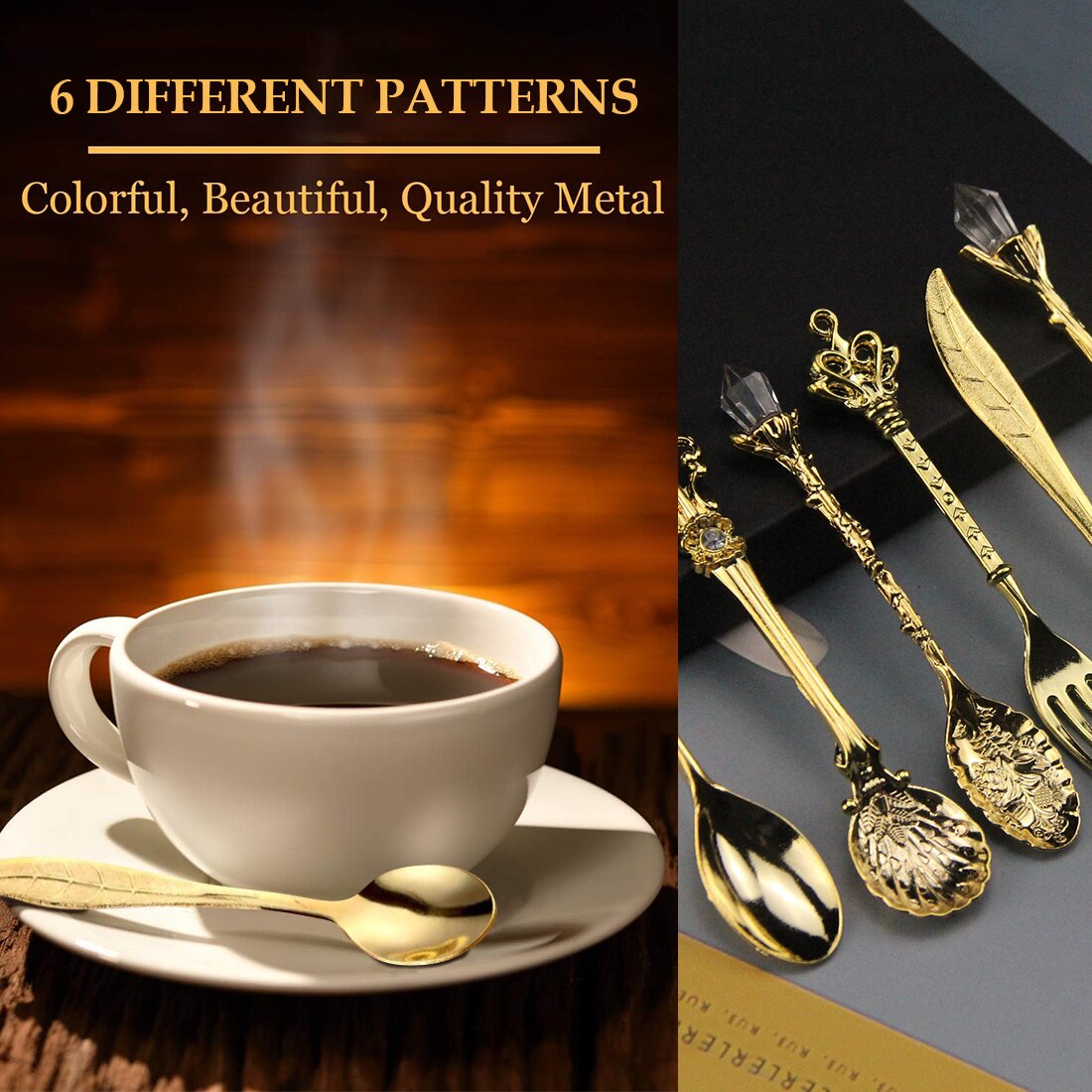 Ensemble de Cuillères à Café – Sculptées Vintage – Alliage de Zinc Rétro – Cuillères à Dessert – Ustensiles de Cuisine