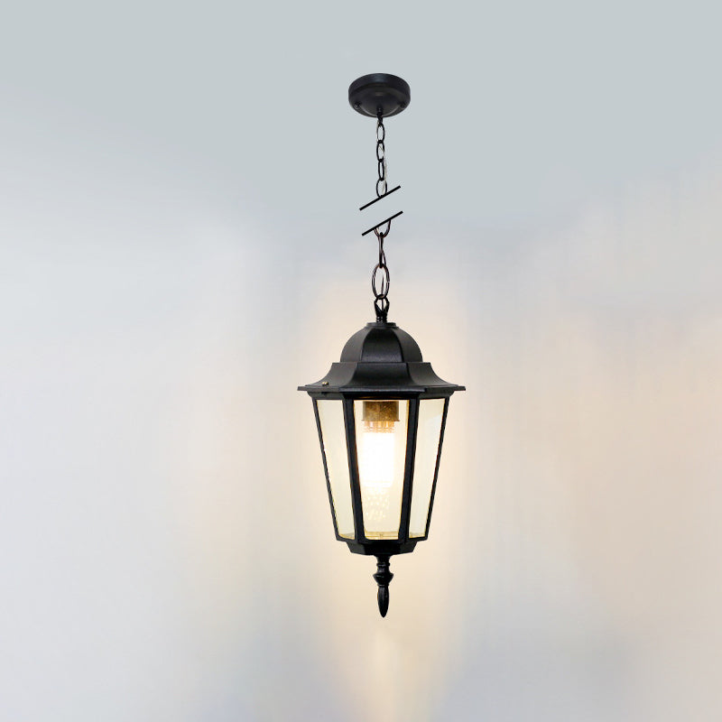Lampe suspendue traditionnelle vintage étanche en aluminium-acrylique hexagonal à 1 lumière pour patios extérieurs
