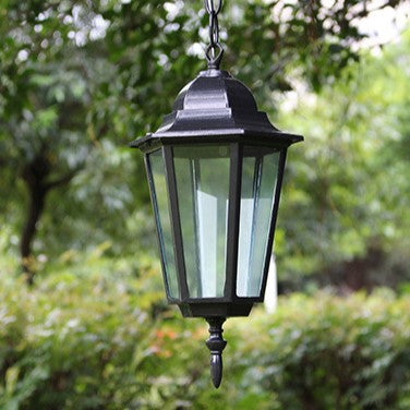 Lampe suspendue traditionnelle vintage étanche en aluminium-acrylique hexagonal à 1 lumière pour patios extérieurs