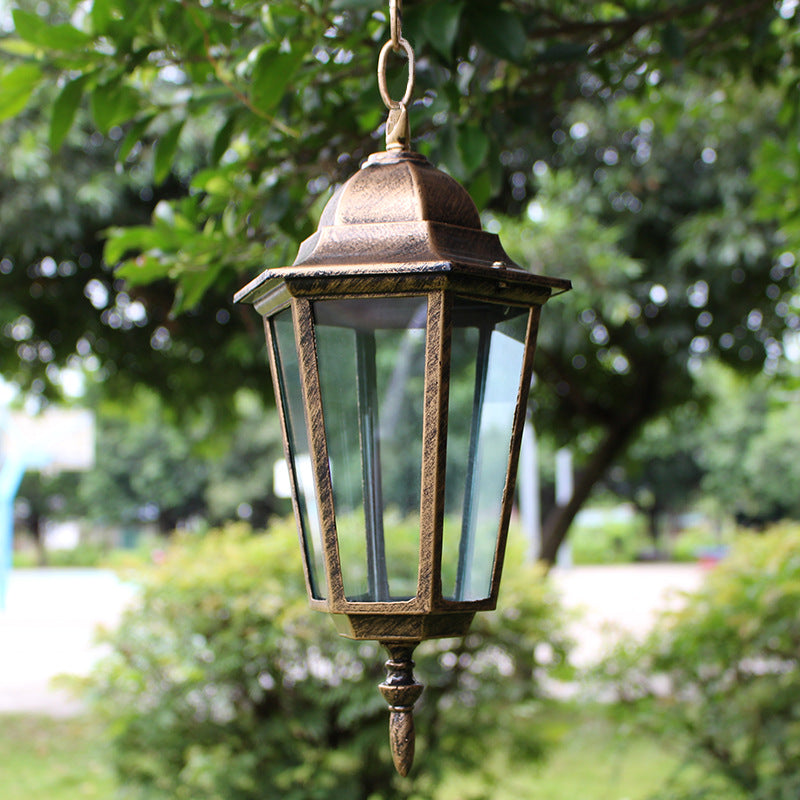 Lampe suspendue traditionnelle vintage étanche en aluminium-acrylique hexagonal à 1 lumière pour patios extérieurs