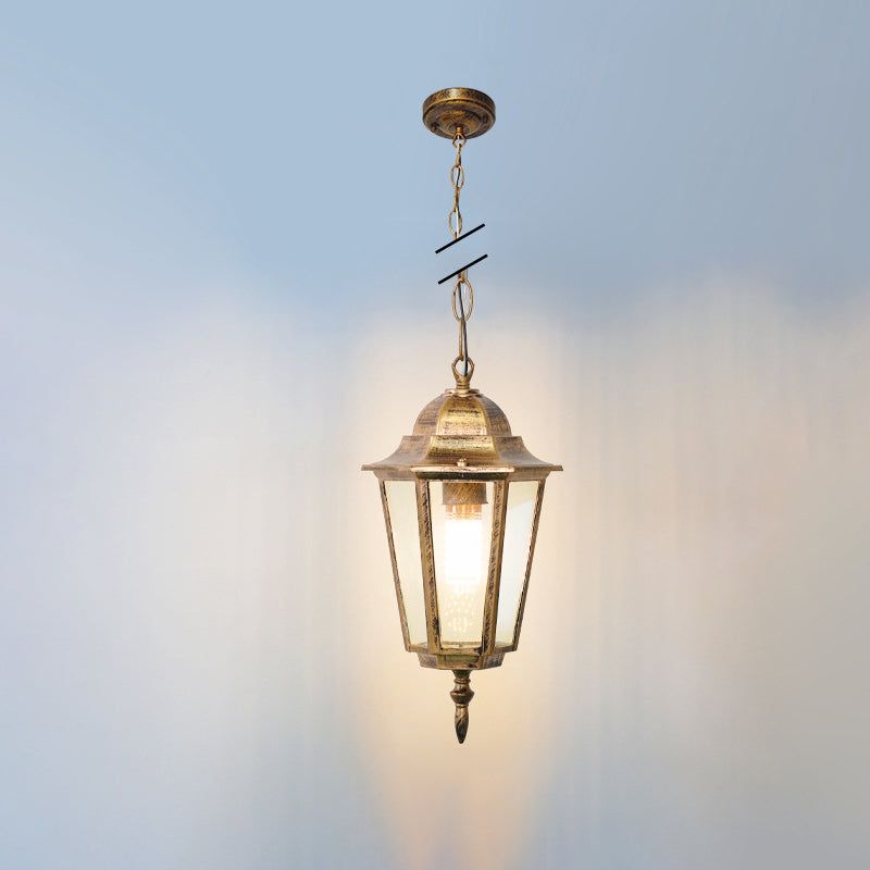 Lampe suspendue traditionnelle vintage étanche en aluminium-acrylique hexagonal à 1 lumière pour patios extérieurs
