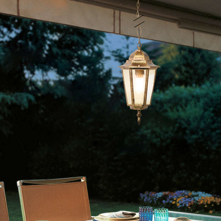 Lampe suspendue traditionnelle vintage étanche en aluminium-acrylique hexagonal à 1 lumière pour patios extérieurs