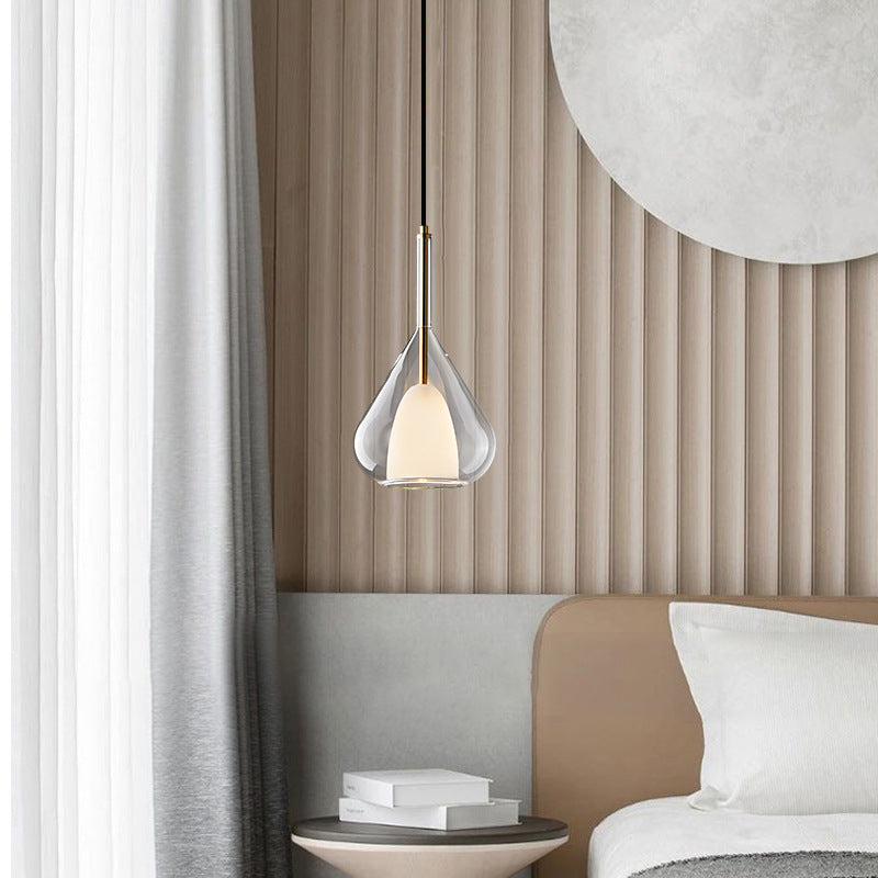Lampe suspensive en verre et fer conique ronde moderne minimaliste à 1 lumière pour chambre