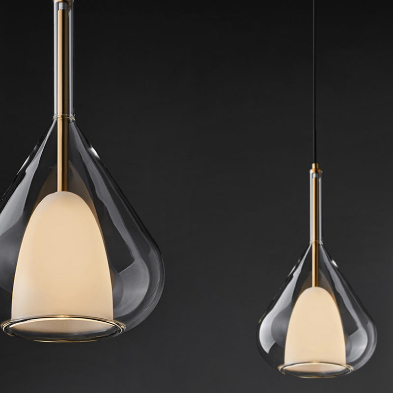 Lampe suspensive en verre et fer conique ronde moderne minimaliste à 1 lumière pour chambre