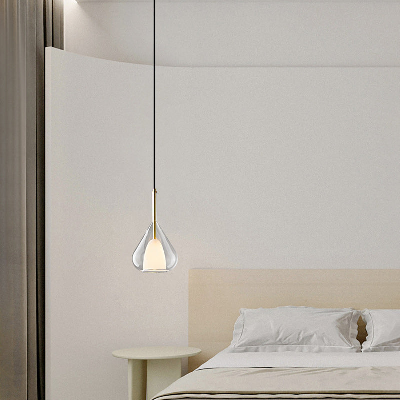 Lampe suspensive en verre et fer conique ronde moderne minimaliste à 1 lumière pour chambre