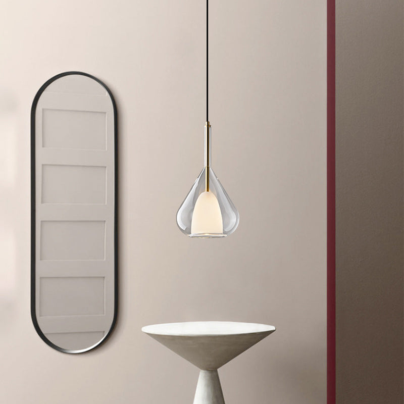 Lampe suspensive en verre et fer conique ronde moderne minimaliste à 1 lumière pour chambre