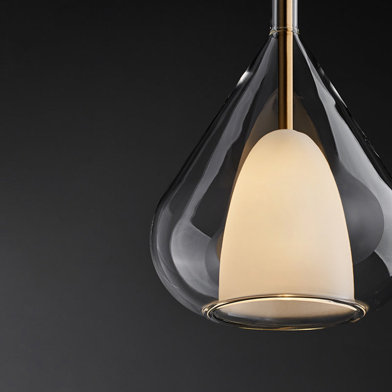 Lampe suspensive en verre et fer conique ronde moderne minimaliste à 1 lumière pour chambre